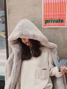 Women Faux Fur Coats - 淺灰色 - 查看 4