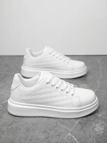 Herren einfache rein weiße Splicing Niedrig-Top Schnürschuhe, modische Outdoor Alltags Lässig bequeme Schuhe, essentielle weiße Schuhe für alle Jahreszeiten