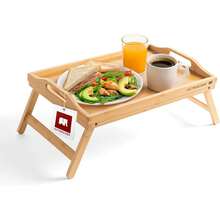 Mesa para Cama de Bambú con Patas Plegables |   Charola de Servicio Multifuncional con Asas Portátil |   Bandeja para Desayunar, Leer o Trabajar |   Medidas: 45cm X 31cm - 17,7" x 12,2" x 7,5" - Ver 10