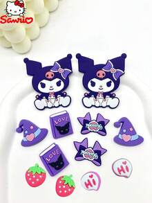 Sanrio Akcesoria do butów jaskiniowych, Akcesoria do butów plażowych, DIY zdejmowane kwiaty do butów, Ozdoby do butów, Urocze kwiaty do butów Kuromi z kreskówkową kreskówką, Odpowiednie na sezony: lato, zima, wiosna, jesień