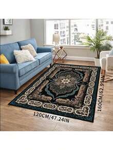 Grand tapis de zone abstrait - Doux, durable, antidérapant, décoration intérieure, avec un design mandala complexe en bleu, or et rouge. Convient pour le salon, la chambre à coucher ou le bureau, tapis de salon