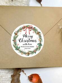 1/30/118pcs Customized Christmas Stickers Gift Labels, Customized Christmas Wreath Stickers, Customized Text Round Stickers Gift Labels - Gift Bag Stickers, Dessert And Baked Goods Packaging Box Personalized Self-Adhesive Labels, Christmas Stickers, Holiday Calendar - White - View 6