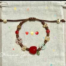 Halloween Adjustable Ceramic Apple, Planet, Starfish, Flower Elements, Ceramic, Flow Material Combination Cute Bracelet Perfect For School Season, Birthday, Christmas, New Year And Valentine'S Day Gifts, Give To Family And Friends, All Scenes, Halloween, Christmas Outfit Gifts - 紅蘋果 - 查看 2