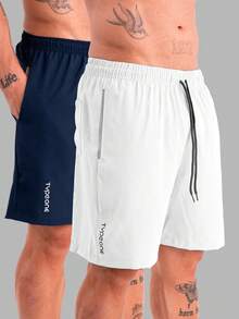 Tactel Men's 2-Piece Gym Shorts With Elastane, Sports Swim Shorts With Anti-Sand Pocket - Azul marino/blanco - Ver 1