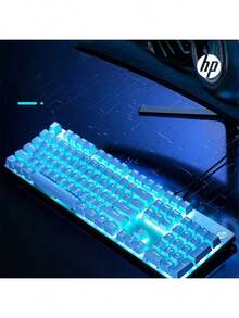 HP GK100F Mechanical Keyboard With Ergonomic Stepped Keycaps, Adjustable Ice Blue LED Backlight, Full Key Response, USB Plug-And-Play, And Office And Gaming Compatible. - Green Axis - View 1