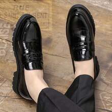 Classic Crocodile Patterned Loafers, Business Casual Bean Shoes, Business Formal Shoes, Party, Wedding, Dance And Work Shoes - 黑色 - 查看 11
