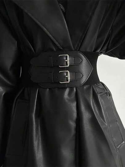 1/2-częściowy pasek wysokiej jakości, damski, zapinany na dwa guziki, z bardzo szerokim pasem, w zestawie z sukienką wiatrówką, elastyczny pasek ściągający talię