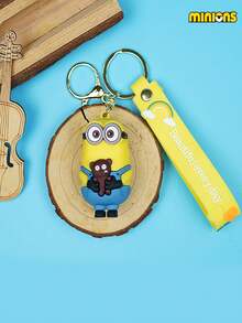 Minions 1pc Minions Cute Cartoon Design PVC Material Minions Doll Shape Exquisite Round Pendant Multifunctional Keychain Suitable For Car Keys, School Bags, Bag Decoration Creative Birthday Gifts And Party Gifts