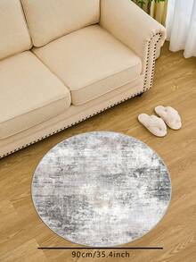 1PC Round Area Rug 3 Ft Circle Entryway Rugs Round Washable Door Mat Indoor Entrance, Non Slip Circle Front Door Rug, Printed Abstract Faux Wool Floor Carpet For Foyer Porch Sink, Grey Beige