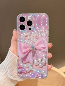 1pc New Luxury Rhinestone Shell Pearl Bow Design Phone Case Compatible With IPhone 17 Pro Max, 17 Pro, 17 Air, Cute Pattern Gift For Friends, Family, Couples, Birthday, Festivals, Black Matte Soft Silicone Protective Cover Compatible With IPhone 16/15/14/13/12/11/Pro/ProMax/X/XR/XS/XSMax/7/8/Plus, Galaxy S25 Ultra, S24 Plus, S23 FE, S22, A55