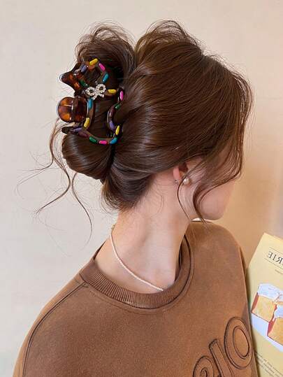 1pc New Colorful Dotted Bow Small Dog Hair Volume Clip For Women, Cute Black And Colorful Diamond Dog Clips, Fully Diamond-Encrusted Hollow Hairpin, Hair Claw, Suitable As An Exquisite Gift For Friends, A Delicate Campus Gift, Headband Hair Accessories For Girls.