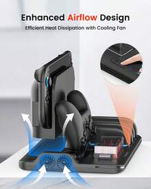 Transnovo NS2-CG04 Multifunctional RGB Lighting Charging Dock, Fits 4 Joy-Con And Pro Controllers, With Cooling Fan And 9 Game Card Slots - Black - View 5