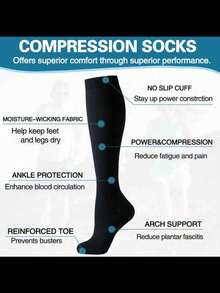 6 双黑色米色白色蓝色灰色运动跑步骑行铜压缩袜男女适用循环支持跑步、哺乳、运动护理小腿袜 - 彩色 - 查看 4