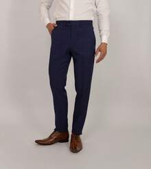 Men's Slim Tailored Dress Pants In Navy Blue With A Linen-Like Texture In The Fabric And High-Quality Fittings - 藏蓝色 - 查看 2