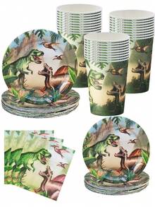 10 Pieces Dinosaur Birthday Party Supplies Dinosaur World Happy Birthday Party Disposable Dinosaur Cutlery Set Plate Napkins Cup, Disposable Birthday Plate, Disposable Cup - 10 Pieces Party Supplies - Multicolor - View 1