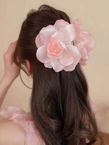 1pc Rose Flower Hair Claw, Boho Chic Slouchy Vibe Hair Clip, Bohemian Style Bun Accessory For Everyday Wear Winter Hair Clutch Elegant Claw Clips
