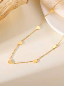 قلادة من الفولاذ المقاوم للصدأ مطلية بالذهب عيار 18 قيراط بتصميم قلب بسيط، مناسبة للارتداء اليومي للنساء وكهدية