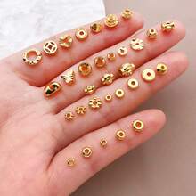 10/20 件 18K 镀金珠子扁平圆形隔珠黄铜散珠隔珠柱状圆珠隔珠适用于手链项链串珠首饰制作 DIY 工艺品 - 金色 - 查看 6