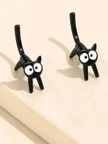 2 piezas Pendientes de gato negro lindos, pendientes de animal de moda de gatito, adecuados para niñas, joyas perforadas elegantes para fiestas y vacaciones - Multicolor - Ver 4