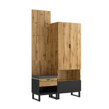 Sairedel Garderobenset mit Schuhbank, Flurgarderobe mit Sitzbank, Garderobe mit Hakenleiste, Schuhbank mit Schubladen, Garderobenset Komplett, Eingangsmöbel Set, Praxis Garderobe