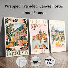 3pcs Modern Italian Travel Poster Unframed Canvas Wall Art Decor For Living Room, Each Size 12" X 16" Gifts Birthday Graduation Coastal Decor Coastal Decor Beach Decor - Multicolor - View 1