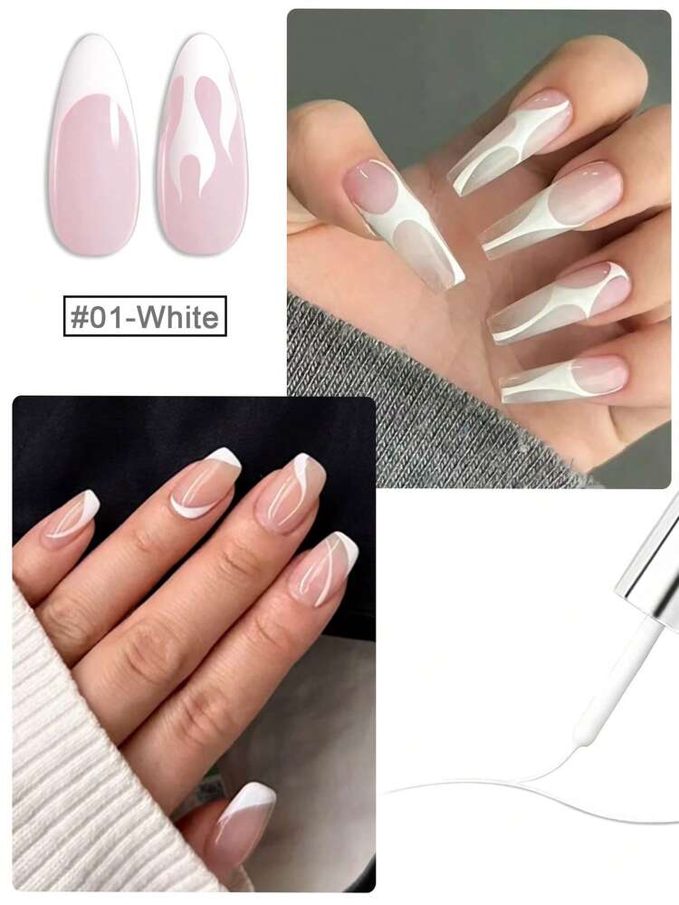 KAMUA 12ml Nude French Manicure Set - 2 Bottles Gel Nail Polish - Nude Pink Nail Polish And White Gel Eyeliner Pen, Suitable For Nail Salons, Long-Lasting, Requires UV Lamp, Spring/Summer Nails, Minimalist & Delicate Style, Gift For Women - Multicolor - View 2