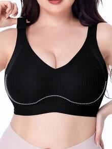 1pc Plus Size Seamless Bra - Adjustable Straps, Wireless Support, Back Closure, Shaping, Lifting, Comfortable, Everyday Wear - Black - View 2