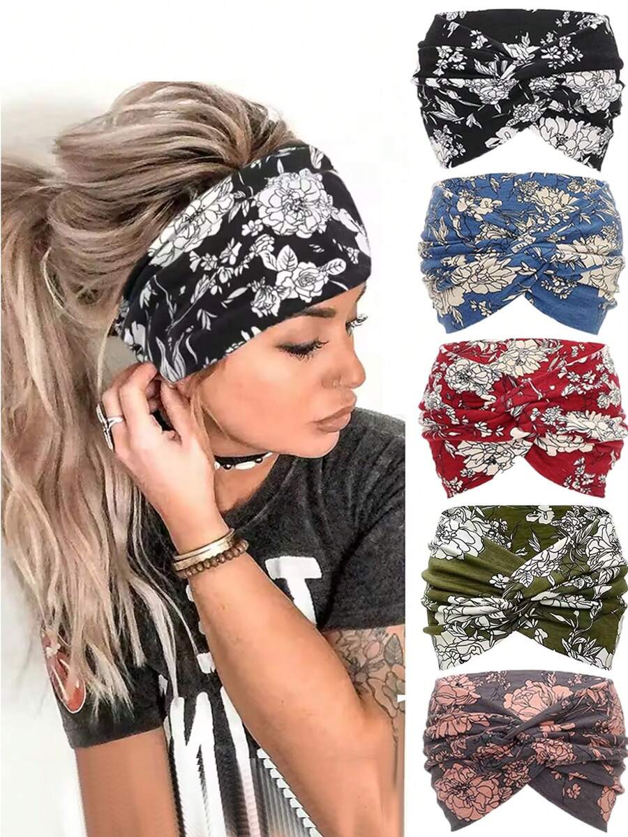 1 pieza Diadema ancha de estilo bohemio para mujer, turbante extra grande, diadema para hacer ejercicio, diadema de moda para yoga, accesorios para el cabello grueso y retorcido