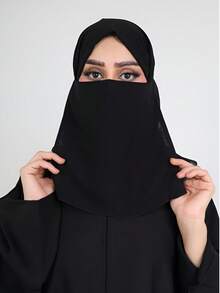 1pc Women's Solid Color Chiffon Soft Middle Eastern Face Veil, Arabic Conservative Elastic Band Solid Color Hijab, Suitable For Daily Use For Dress - Black - View 2