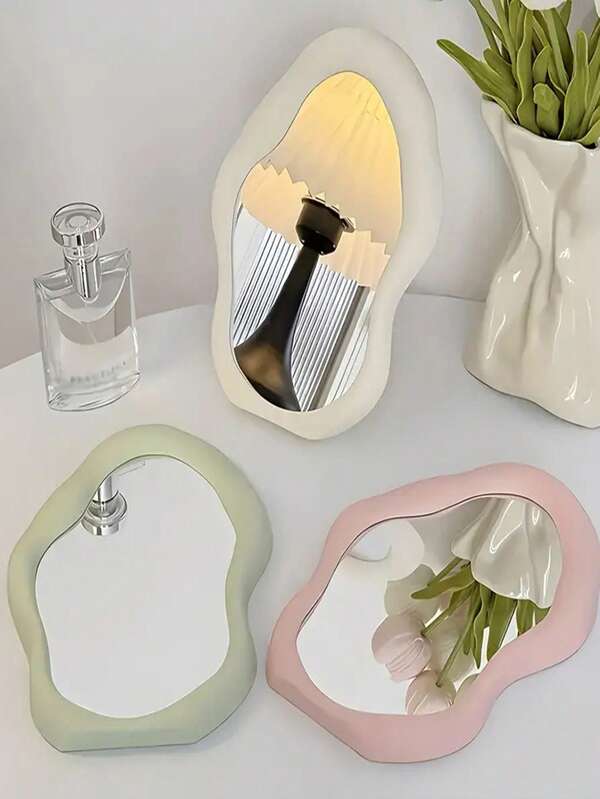 1pc Asymmetrical Cloud-Shaped Tabletop Mirror, Portable Folding Makeup Mirror, Suitable For Home And Dorm, Essential Travel Accessory ,Hair Styling Kit ,Hair Tool Kit