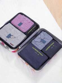 1/6pcs Travel Organizer Set - Foldable Luggage Organizer Bags, Large Capacity Waterproof Packing Cubes, Shoe Bags, Drawstring Bags, Toiletry Bags, Lingerie Bags, Cosmetic Bags, Organizer Pouches To Easily Organize Clothes, Suitable For Pens, Eyeshadow Brushes, Sanitary Pads, Lipsticks, Makeup Brushes, Eyeliners, Lip Glosses, Skincare, Toothbrush Holders, Soaps, Shampoos, Combs, Watches, Phones, Necklaces, Jewelry, And Electronics - Blue Spots - View 7