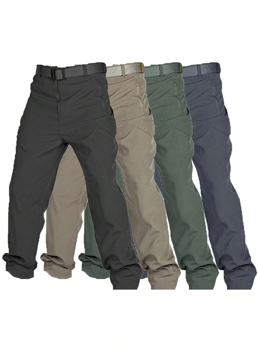 Men's Spring Autumn City Cargo Elastic Pants Trekking Hiking Camping Climbing Running Sports Cycling Work Outdoor Trousers - IX6-黑色 - 查看 1