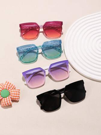4PCS Boys And Girls 6-12Y Candy-Colored Casual Basic Square Fashion Glasses, Suitable For Daily Outfit Matching And Holiday Outings
