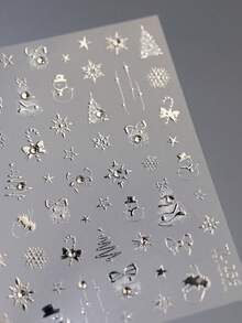 Hình dán móng tay họa tiết nơ bạc, pha lê, đá quý hình người tuyết, bông tuyết, cây thông Noel, ngôi sao, decal móng tay 5D trang nhã chủ đề mùa đông, phù hợp cho tiệc Giáng sinh, cho cả móng ngắn và dài. - Nhiều màu - Xem 3