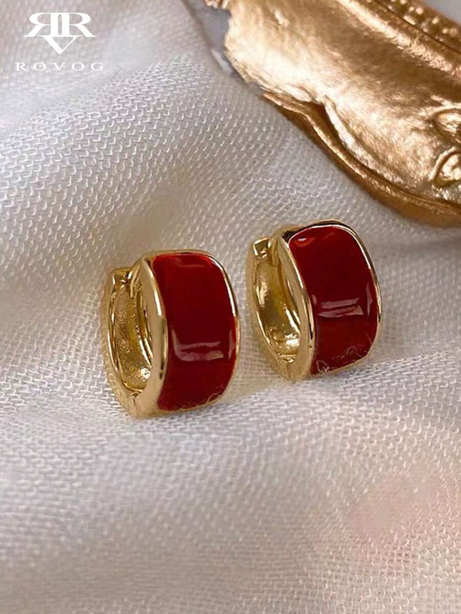 1 Cặp Hoa tai tròn hình học sang trọng tối giản, đa năng, thích hợp cho các buổi tụ họp, lễ kỷ niệm thời trang dành cho nữ màu đỏ