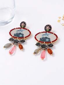 1 pereche cercei retro din rășină din aliaj cu pasăre și floare, eleganți pentru femei, petrecere de seară, purtare zilnică, cadou