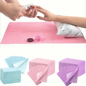 5/20/50/125片一次性粉色/蓝色/紫色美甲桌垫三层防水可折叠清洁垫桌布清洁美甲餐巾，多功能美容纹身牙科布防水桌布美甲工具