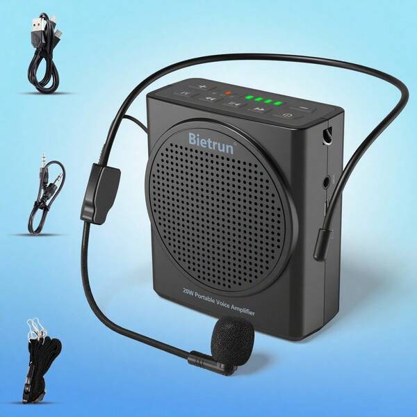 Bietrun Voice Amplifier With Wired Microphone Headset, Portable Rechargeable Mini PA System Megaphone Speaker For Teachers, Classroom, Singing, Presentations, Tour Guides, Outdoor Training