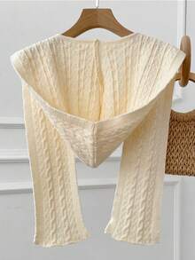 1件装女士时尚纯色麻花针织纹理图案保暖防风连帽围巾围脖，适合约会、日常穿着、购物搭配连衣裙 - A - 查看 13