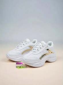 Women's Platform Sneakers, Beautiful, Comfortable And Resistant (LARGE SIZE) - White Gold - View 10