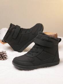 Winter New Kids Snow Boots, Boys High-Top Warm Plush Lined Outdoor Camouflage Anti-Slip Snow Sports Shoes - Black - View 3