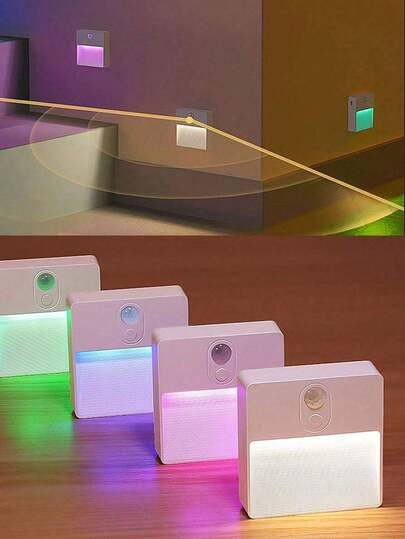 3/2/1-Piece USB Rechargeable Motion Sensor Night Light, Smart Magnetic LED Night Light, USB Rechargeable, RGB Smart Sensitive Wall Lamp, Portable Mini Cute Bedside Lamp, Suitable For Home Decor, Hallway, Staircase, Entryway, Wall, Bookcase, Shoe Cabinet, Bedroom, Office, Living Room, Perfect For Halloween, Christmas, And Thanksgiving Decorations