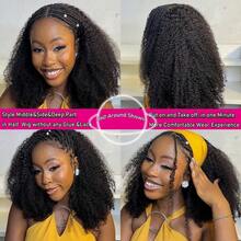 CEXXY 24" Kinky Curly Human Hair Half Wig 200% Density 3-In-1 Seamless Flip In Front Human Hair Half Wig Glueless Wear And Go Beginner Friendly Deep Wave Wigs Human Hair Headband Wig With Drawstring For Women - Natural Black - 查看 7
