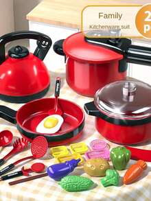 23 piezas/52 piezas/84 piezas Juego de cocina de juguete de chef pequeño con utensilios de cocina, ollas, cortadores y alimentos de juguete de madera en color rosa/rojo/verde para niñas, juguetes de cocina, juguetes para niños