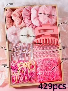 VBOOR Hi Habibi，这款粉色可爱发饰套装包含2/7/10/50/100/429件，包括布艺毛绒发圈、方形发夹、夹子、仿珍珠发圈、蝴蝶结发圈、迷你花朵发夹和高弹力发带。适合女性和女孩，是打造可爱发型的完美之选（粉色），也适合秋季、校园、优雅、学院风、珍珠发饰、冬季以及作为礼物。