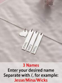 1pc Customizable Heart Bar Necklace, Stainless Steel Jewelry, Custom Necklace, Heart Necklace, Men's/Women's Necklace, Name Necklace, Gold Necklace And Silver Necklace, Customizable Items, Personal Decorations, Name Plate Necklace, Simple And Fashionable Decorations, Suitable For Halloween, Christmas, Birthday Gifts, Anniversary Gifts For Yourself And Family, Personalized Gifts For Friends - Multicolor - View 12