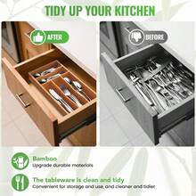 Bamboo Drawer Organizer Tray For Utensils And Cutlery, Compact Storage Solution (13.9" X 6.7" X 1.6") - 預設 - 查看 3