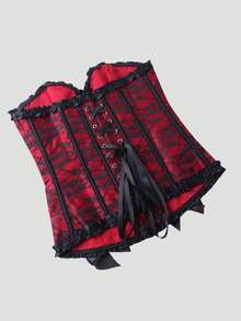 Corset, Body Shaping Top, Black And Red Lace Bow Design, Fashionable And Versatile, Suitable For Daily Wear, Masquerade, Christmas Gift, Women's Corset, Women's Corset Top. (With Free Pants) - Red - View 5