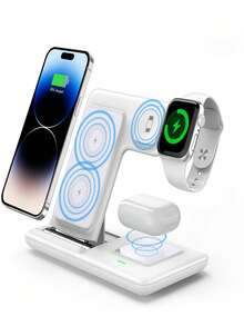 Cargador inalámbrico de carga rápida de calidad 2025 Cargador inalámbrico portátil para viajes Estación de carga con adaptador de 18W, Soporte plegable magnético 3 en 1 para teléfonos móviles, Compatible con iPhone 17 16 15 14 13 12 11 Pro Max Mini Plus X XR XS Max SE 8 Plus, Compatible con Apple Watch 10-1, 4/3/2/Pro, Regalo de San Valentín para viajes - Multicolor - Ver 4