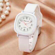 1 件装奢华圆形手表女士手表硅胶表带女士石英腕表女孩节日礼物 - 白色 - 查看 4